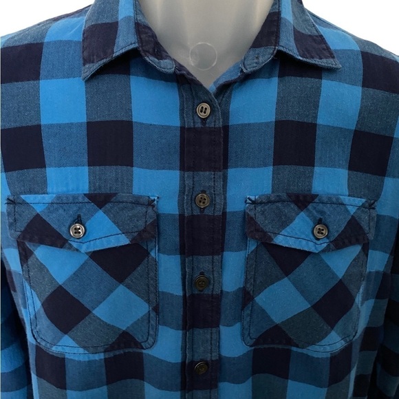 J CREW Blue Plaid Long Sleeve Shirt Women Top S/P Small Petite - Picture 2 of 4